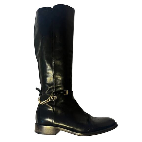 Dsquared2 Riding Tall Boots •Women 36/ US 6• Black Leather Gold Chain EXC COND - Picture 1 of 16